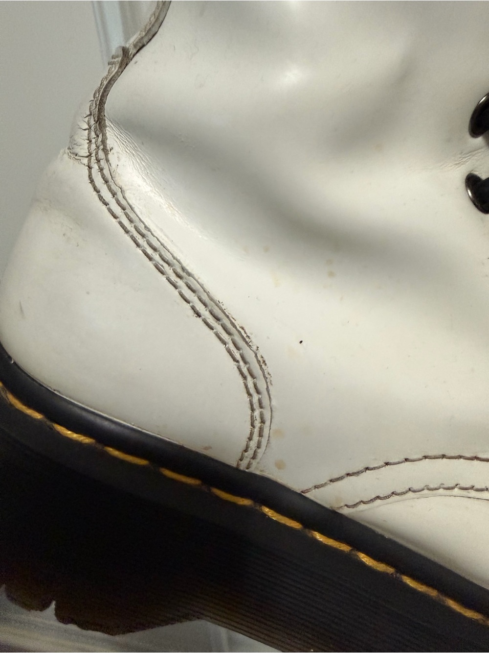 White Leather Combat Boots with Black Laces platfo - Picture 8 of 12